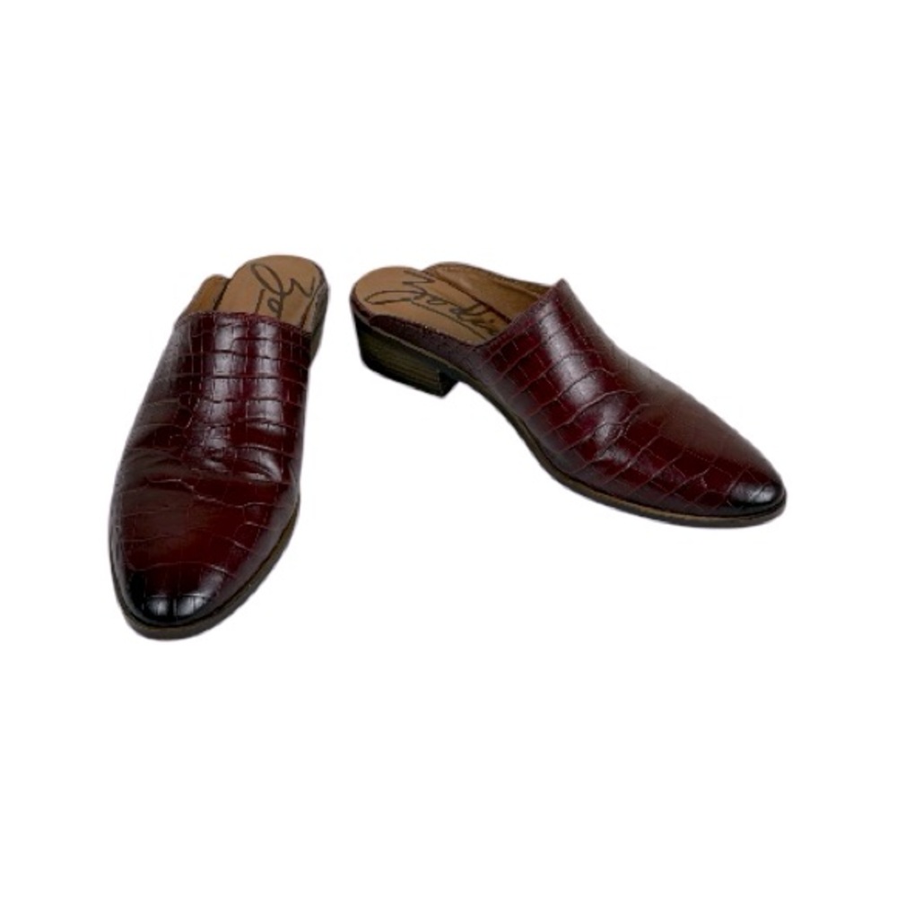 Zodiac Croc Embossed Leather Mules Almond Toe Open Back Slip-On Shoes 6.5